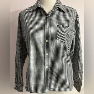 Talbots Women’s Button Front Shirt/Top, Medium, Black/White Gingham Plaid
